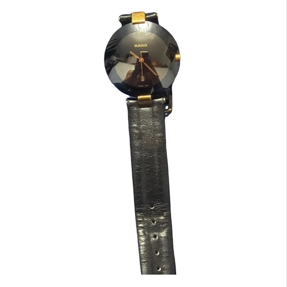 Rado Gold and Black Timepiece with Leather Band